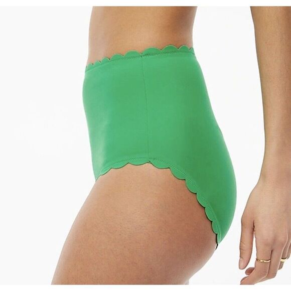 J CREW Womens High-Rise Scalloped Bikini Bottom NEW Kelly Green BF044 Sz Large L - Picture 2 of 14